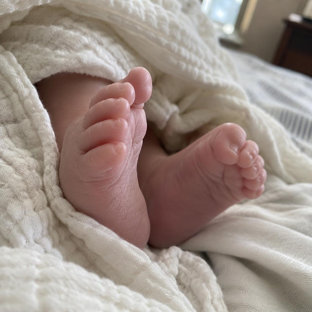Close-up of a baby's tiny bare feet